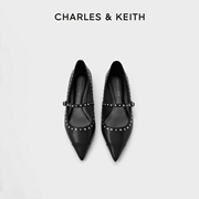 CHARLES&KEITH春夏女鞋CK1-70900486时尚铆钉尖头平底玛丽珍鞋女