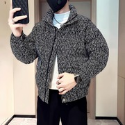 高级感条纹棉服男冬季韩版潮流加厚百搭立领短款工装棉袄外套