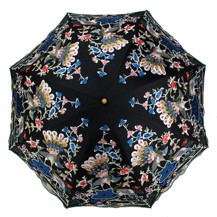 防晒防紫外线二折遮阳伞，复古名族风双层刺绣黑胶公主太阳伞女