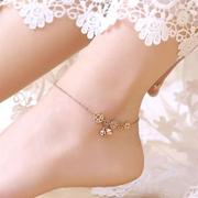 日韩版时尚镀18k玫瑰金钛钢(金钛钢)钱币，脚链女彩金流苏铃铛脚链饰品