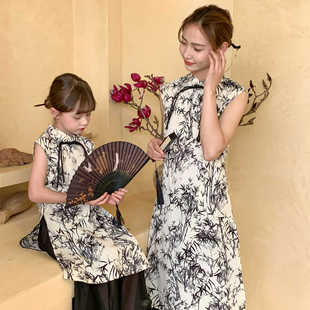 亲子装2024母女新中式国风，裙子夏季女童复古连衣裙洋气旗袍裙