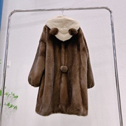 小熊系列，23年进口紫金天鹅绒短二撞色貂皮大衣女中长款