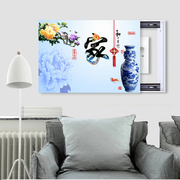 现代中式古典青花瓷中国风推拉电表箱新房装饰无框遮挡冰晶挂画