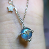 天然水晶蓝晶宝石拉长石，蓝色星球行星纯银，吊坠个性创意宇宙饰品情