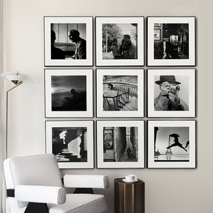 布列松现代简约黑白，人物摄影集装饰画客厅玄关，怀旧样板间组合挂画