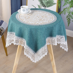 高档桌布布艺现代简约长方形，清新纯色拼接镂空蕾丝，茶几餐桌圆桌布