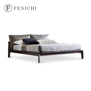 极简实木双人床1.8米现代简约羽绒全真皮婚床意式轻奢侘寂风卧室