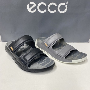 ECCO爱步男鞋夏季外穿牛皮拖鞋百搭魔术贴沙滩鞋524404科摩