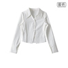 白色长袖衬衫女2024春夏，翻领三粒扣设计修身显瘦v领上衣