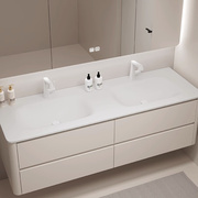 热弯岩板一体双盆浴室柜，组合橡木洗手台，卫生间洗漱洗脸池智能定制