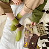 ins森系复古绿色袜子女秋冬保暖双针女袜运动袜中筒袜长袜堆堆袜