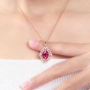玫瑰金红水晶手链镂空玫红戒指水滴形红宝石耳环，红碧玺锁骨链套装