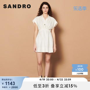 SANDRO Outlet女装春季风情衬衫领无袖白色短款连衣裙SFPRO02323