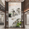 新。中式山水8d古典大气背景墙壁纸壁画，3d立体玄关墙纸过道墙布装