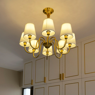 全铜美式吊灯客厅灯具简约卧室房间，灯轻奢餐厅创意大气法式复古灯