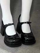 法式圆头雕花玛丽珍鞋女2023年夏季小个子厚底，粗跟防水台单鞋