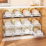 碗架拉篮抽屉式厨房橱柜碗盘碗碟隔断隔板柜内收纳小型抽拉置