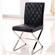 现代简约家用黑白色皮餐桌椅，酒店餐厅凳子不锈钢，镀金餐椅靠背椅子