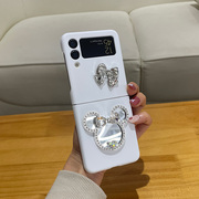 米妮蝴蝶结水钻镜子适用于三星flip3手机壳折叠屏5G保护套Samsung创意少女zflip可爱f7070银色小蝴蝶结f7110