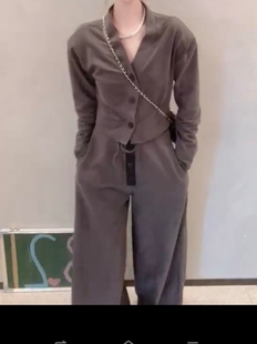 wang+欧洲站2024春季时尚，大牌女装韩国高级灰色纯棉套装