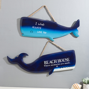 地中海风格鲸鱼挂牌装饰品海豚挂件墙壁饰儿童房海洋风彩绘鱼形牌