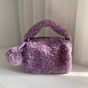 可爱紫色毛毛链条，包单肩包2022百搭女毛绒包包，斜挎包手提包