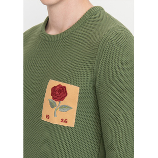 eraldo英国kc玫瑰花系列，蜂窝织法精梳棉圆领，针织衫套头毛衣男