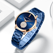 钢带机芯简约士水钻石英手表0222L女时尚精钢金色玫瑰金国产腕表