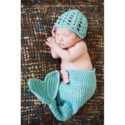 儿童摄影服装 新生儿毛衣套装 手工毛线编织婴儿拍照服饰 美人鱼