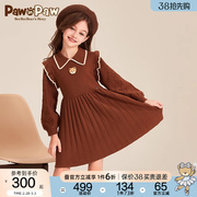 pawinpaw小熊童装冬季女童翻领，高腰针织连衣裙优雅裙子