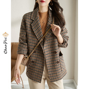 气质双面零羊绒大衣韩版品牌2022女装秋冬季千鸟格羊毛呢外套