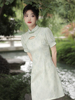 新中式国风改良少女旗袍，年轻款2023夏季小个子，绿色蕾丝连衣裙