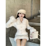 新中式国风外套冬白色针织短款长袖毛领毛衣设计高级减龄修身女装