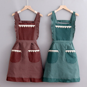 棉布家用厨房围裙双层2023做饭背带时尚，韩版公主围腰工作服女