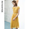 颜域圆领短袖连衣裙女夏装，2023简约通勤气质，蕾丝半袖黄色裙子