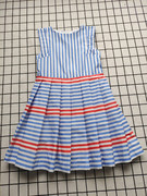 夏季法单j女童蓝色，橙彩虹条纹，百搭纯棉连衣裙公主裙