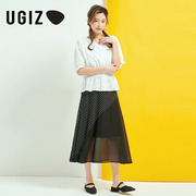 ugiz夏季女装韩版时尚，休闲中长款波点雪纺，半身裙女ubkc802-4