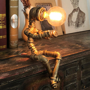 美式个性创意铁管工业loft复古风咖啡酒吧水管机器人台灯