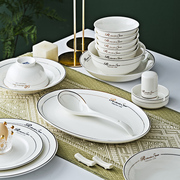 景德镇陶瓷碗盘套装2-6人家用餐具北欧风防烫陶瓷碗碟套装可微波