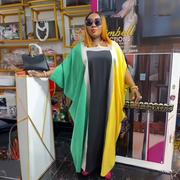 跨境非洲女装boubou尼日利亚款式人造丝拼色蝙蝠袖连衣裙