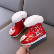 保暖儿童棉靴古装绣花鞋民族风靴子汉服鞋女童冬季中国风拜年鞋