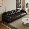 ulllo法式客厅直排现代沙发，轻奢复古风，黑色真皮头层牛皮钢圈沙发