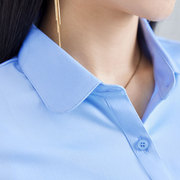 蓝色衬衫女高级感长袖职业工作服气质工装正装上衣圆领弹力衬衣寸