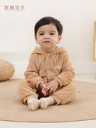 素棉宝贝新生儿秋冬连体衣，婴儿薄棉衣男宝宝，0-3个月保暖衣服爬服