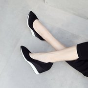 韩版休闲坡跟单鞋女2020深口厚底尖头，高跟鞋春季优雅气质女鞋子