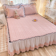 床裙公主风夹棉床单单件裙边，粉色花边女生床笠床盖三件套防滑