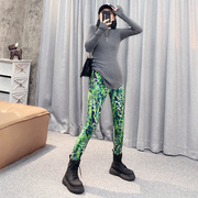 欧美打底裤女外穿时尚个性，印花高弹力(高弹力，)2024年薄款绿色瑜伽裤长裤子
