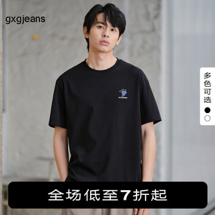 2色可选gxgjeans男装2024年夏季印花黑色圆领短袖t恤男