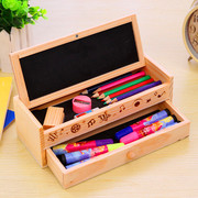 创意木质收纳盒可爱铅笔盒实木多功能木制小黑板抽屉文具盒奖品
