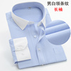 男式正装领白领蓝色条纹，长袖衬衫男纯棉条纹，工作服职业装衬衣衬衫